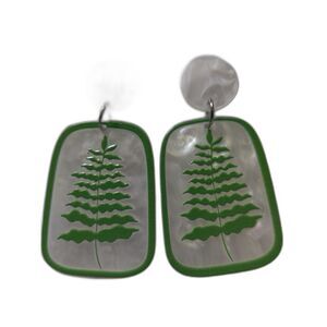 Painted Acrylic Resin Trees Earrings - Boho Rectangle Leaf Dangle Earrings‎